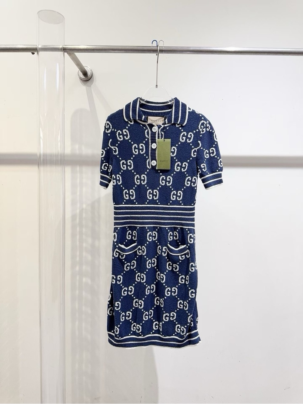 Gucci Navy and White GG Polo Knit Dress
